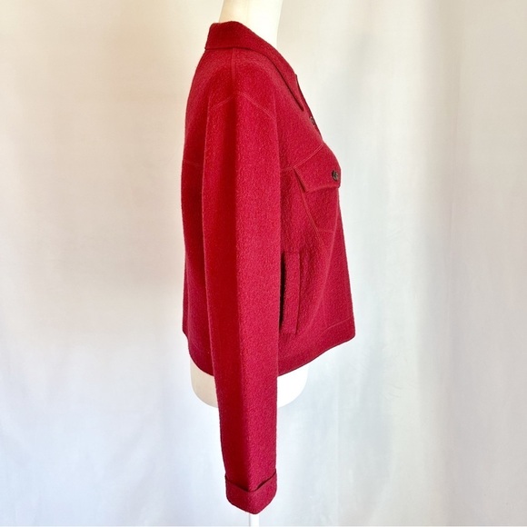 Jones New York Country Deep Red 100% Wool Button Carigan Sweater Jacket Medium - Picture 9 of 13